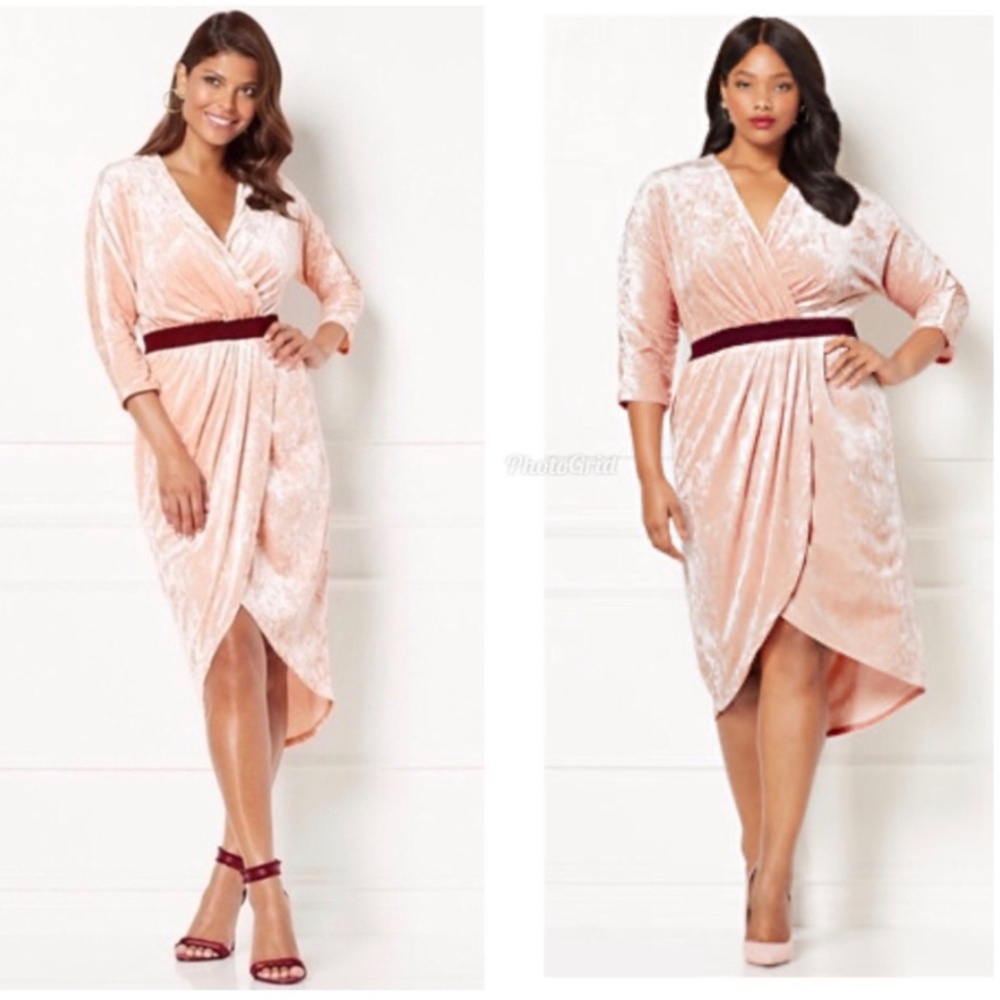 Dusty Rose pink velvet midi length dress
